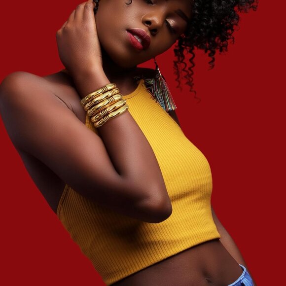 Women's Gold Chunky Bangles Bracelets 14k Gold Plated Stack Layered Gift Jewelry - Picture 3 of 6